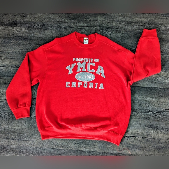 Vintage Property Of YMCA Emporia Single Stitch Red Pullover Sweatshirt USA Sz XL - Picture 1 of 8
